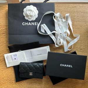 Chanel Classic Card Holder in Black Caviar with Silver Hardware